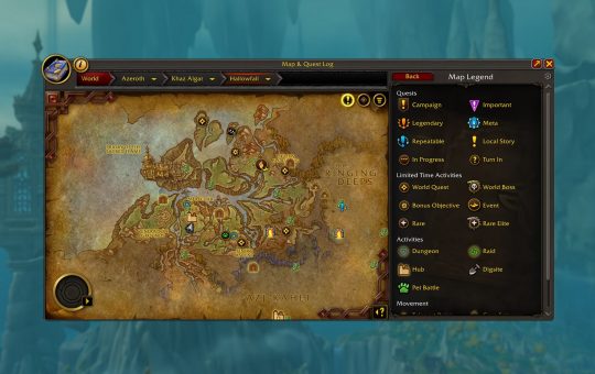 mise à jour interface utilisateur quêtes carte map icones war within mode arachnophobe
